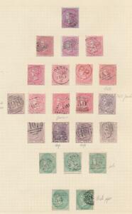 England. 1855-1857. Victoria. 4 d. - 1 sh. Gammel albumside med bl.a. flere gode stempler m.m.