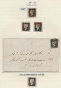 England. 1840. One Penny, black. Plade 3. Albumside fra gammel samling med 4 stk.  brev.
