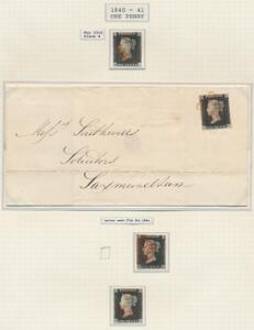 England. 1840. One Penny, black. Plade 4. Albumside fra gammel samling med 3 stk.  brev.