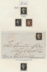 England. 1840. One Penny, black. Plade 8. Albumside fra gammel samling med 4 mærker  brev.
