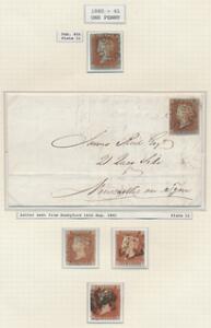 England. 1841. One Penny, red. Plade 11. Albumside fra gammel samling med 4 mærker  brev.