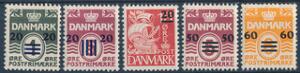 1940. Provisorier. 1.Oplag. Komplet sæt, postfrisk. 201 øre og 205 øre med let afsmitning på bagsiden. AFA 7400