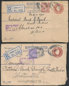 1916. 2 anbefalede brev fra England, begge sendt til Dansk Vestindien.