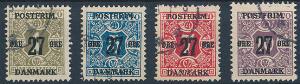 1918. 27 øres Provisorier. De 4 gode værdier med vm.III. Stemplet. AFA 8000