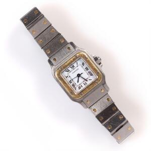 Cartier Damearmbåndsur af guld og stål. Model Santos. Automatisk værk. 1980erne.