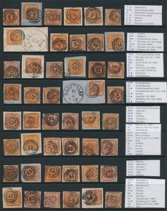 Danmark. Nummerstempler. Samling 4 sk. på 3 plancher incl. flere i pragt-kvalitet. Ialt 102 stk.