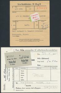 1965. Fragtmærke- og Pakke-Bud etiketter på 2 blanketter.