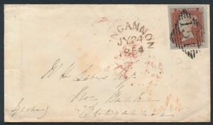 England. 1854. Victoria. One penny, red. A-L Ekstremt bredrandet mærke på fint lille brev.