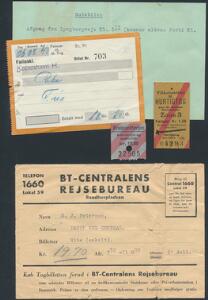 1943. Komplet billet fra København til Ribe samt Hvalpsundfærgen Automobil  og godsbillet