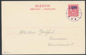 BOV, violet stempel på 10 Øre 1. ZONE Plebiscit brevkort. Sjældent stempel, der blev inddraget få dage efter Genforeningen.