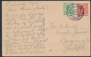 1920. SØNDERBORG-FLENSBORG sn 3, poststempel på brevkort