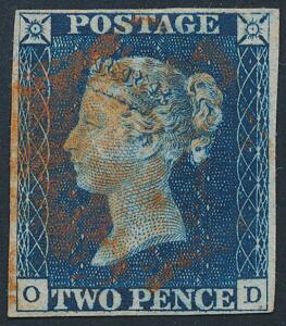 England. 1840. Two Pence, blue. Plade 1. Pænt mærke. SG £ 675