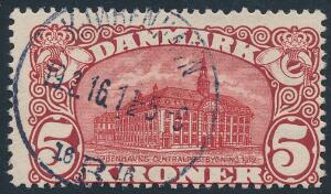 1912. 5 kr. Posthus, brunrød. Vm.III. Variant KJØBFNHAVN
