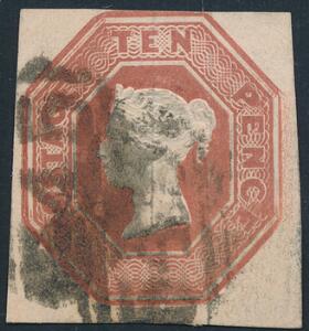 England. 1848. Embossed Issue. 10 d. brun. Ganske pænt og fejlfrit eksemplar. SG £ 1200