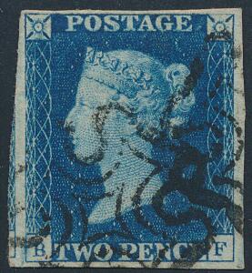 England. 1840. Two penny, deep full blue. B-F. Pænt mærke. SG £ 900