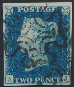 England. 1840. Two penny, deep full blue. A-J. Pænt mærke. SG £ 900