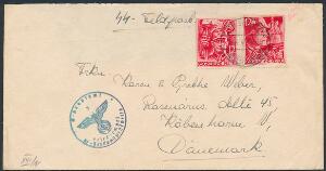 Tysk Rige. 1945. SA und SS. Sæt brugt på censureret SS-Feltpost brev sendt til Danmark, annulleret DÜSSELDORF 19.4.45. En sjælden forsendelse.