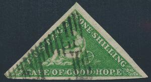 Cape of Good Hope. 1855. 1 sh. grøn. Smukt, bredrandet mærke. SG £ 200