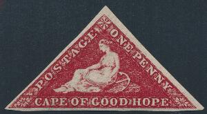 Cape of Good Hope. 1863-64. 1 d. deep carmine-red. Et smukt og særdeles farvefriskt ubrugt mærke. SG £ 190