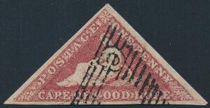 Cape of Good Hope. 1855. 1 d. deep rose red. Et meget smukt eksemplar. Excellent. SG £ 250