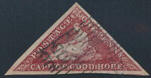 Cape of Good Hope. 1863-64. 1 d. deep brown-red. Et smukt og bredrandet mærke. SG £ 250