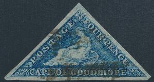 Cape of Good Hope. 1863-64. 4 d. steel-blue. Smukt eksemplar med meget brede rande. SG £ 250