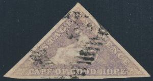 Cape of Good Hope. 1855. 6 d. pale rose-lilac. Hvidt papir. Smukt mærke med pæne rande. SG £ 225