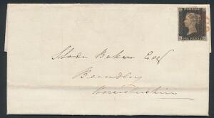 England. 1840. One penny, black. C-C. Pænt mærke på brev, annulleret med rødt Maltese Cross-stempel.