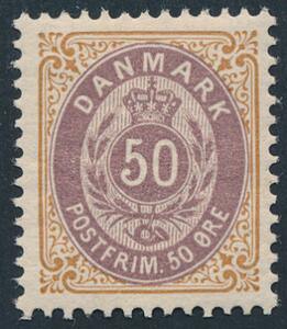 1895. 50 øre, brunlilla, tk.12., pos.34. Omvendt ramme. Attestkopi Nielsen.