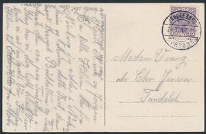 SØNDERBORG-NØRBORG. Sjældent bureaustempel, der blev afløst af stavemåden NORDBORG. Her på postkort 2.1.1921
