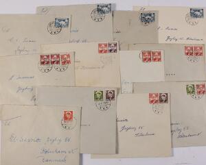 1952. 11 bedre breve, alle sendt til Danmark. Bl.a. 4 stk. med single frankering af 30 øre, Isbjørn, blå.