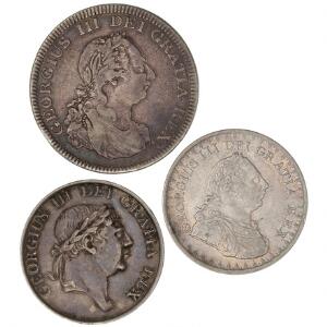 England, Bank Tokens, 3 shilling 1811, 1813, Dollar 1804, KM TN1, TN4, TN5, i alt 3 stk.
