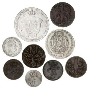 Tyskland, Mecklenburg-Schwerin, lot med 5 mønter samt 3 stk. fra Aachen og 1 stk. fra Mecklenburg-Strelitz, i alt 9 stk.