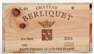 12 bts. Château Berliquet, Saint-Émilion Grand Cru Classé 2003 A hfin. Owc.