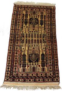 Afghansk Belouch tæppe prydet med niche design ornamentik på lys bund. 20. årh.s slutning. 184 x 97.