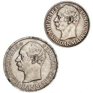 Dansk Vestindien, Frederik VIII, 2 Francs  40 Cents 1907, H 34 1 Francs  20 Cents 1907, H 33, begge kv. 1