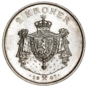 Norge, 2 kr 1907, NM 4, slået i anledning af Norges uafhængighed