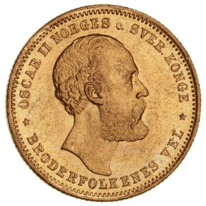 Norge, Oscar II, 20 kr  5 specidaler 1874, NM 1, F 15