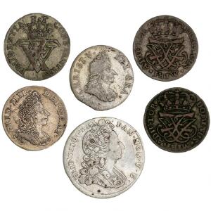 Christian V - Frederik V, 6 sølvmønter