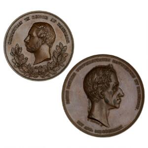 Frederik VI, kongens 50 års regeringsjubilæum, 1834, Krohn, 58 mm, bronze, B 114. Christian IX, den nordiske industri og kunstudstilling i Kjøbenhavn 1872. 2