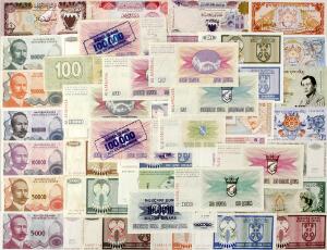 Bahrein, Bhutan, Bosnien-Herzegovina, lille lot forskellige sedler, efter ca. 1970, ca. 45 stk., flere bedre typer imellem