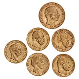 Tyskland, Bayern, Preussen og Württemberg, 6 guldmønter
