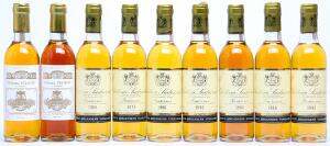 7 bts. ½. Château Suduiraut, Sauternes. 1. Cru Classé 1986 A-AB bn.  etc. Total 9 bts.