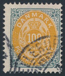 1903. 100 øre, grågul, vm.III omv. rm. Stemplet. AFA 2200