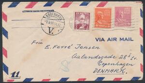 1938. Chr.X, 5 øre, vinrød på interessant brev med afsender APO 858 co Postmaster New York. Lidt medtaget