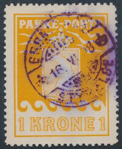1937. Schultz, 1 kr. orange. Violet stålstempel GRØNLANDS STYRELSE 16.VI.38. Sjældent mærke. AFA 5000