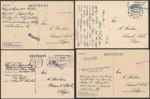 1943. 2 VERDENSKRIG. 7 internerede brevkort, afsendt af 247, poulsen, Jærgersborg kasserne livgardebataillens 3. Kompagni, sendt til Køge. Flere med tysk ce