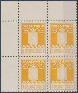 1936. A  L. 1 kr. orange. Postfrisk nedre marginal 4-BLOK. AFA 1800