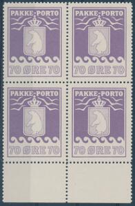 1936. A  L. 70 øre, violet. Postfrisk 4-BLOK. AFA 1800