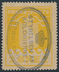 1915. 2 øre, gul. PRAGT-mærke med perfekt ovalt stempel og pæn centrering.